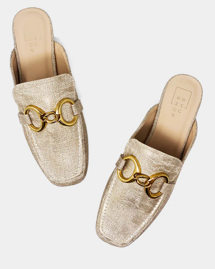 Andromeda Gold Mules Shoes in at Wrapsody