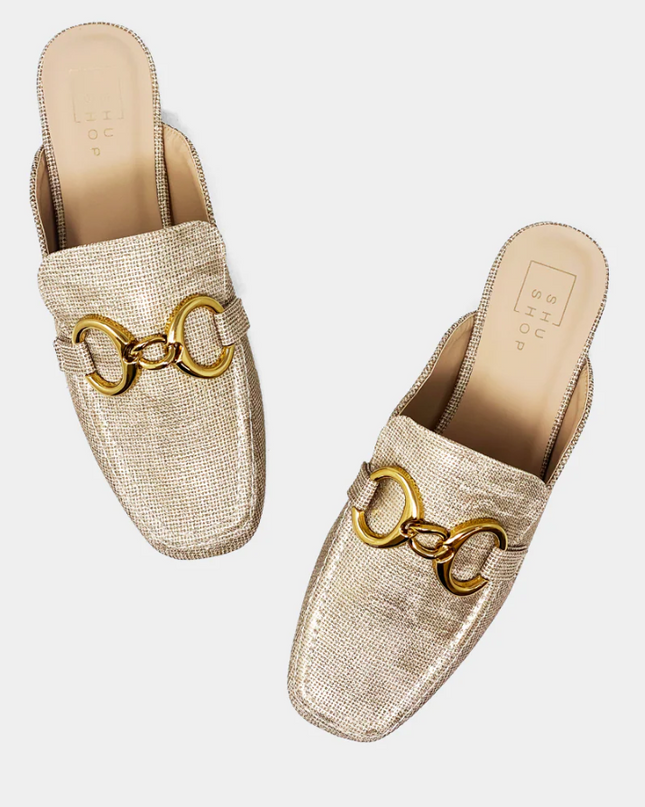 Andromeda Gold Mules Shoes in at Wrapsody