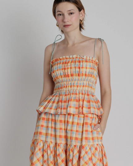 Plaid Blouse with Shoulder Ties Tops in XS at Wrapsody