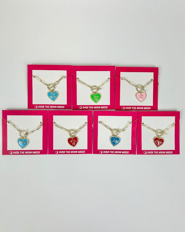 Sorority Heart Charm Necklace Greek in Alpha Chi Omega at Wrapsody