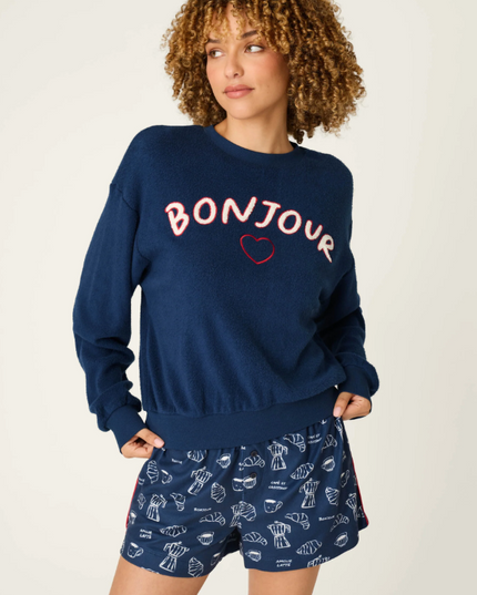 PJ Salvage Bonjour Babe Navy Sweatshirt Loungewear in S at Wrapsody