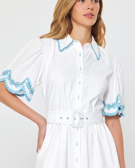 Scallop Trim Belted Mini Dress Dresses in at Wrapsody
