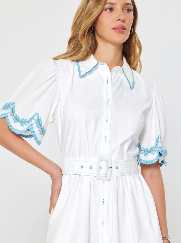 Scallop Trim Belted Mini Dress Dresses in at Wrapsody