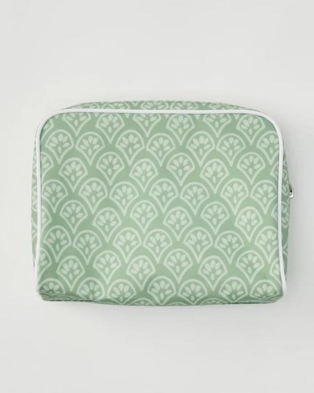 Weezie Medium Toiletry Bag Green Block Print Travel Accessories in at Wrapsody