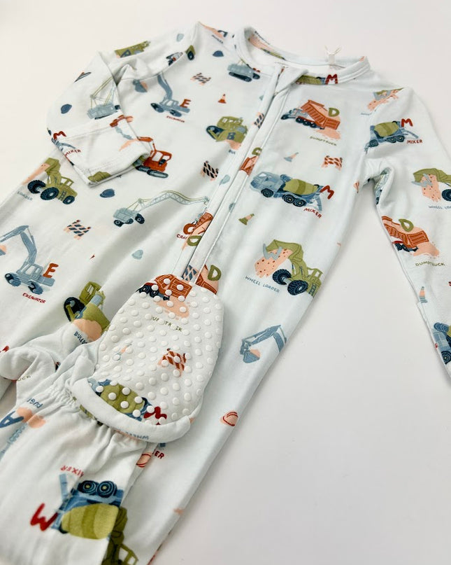 Construction Alphabet 2-Way Zipper Footie Baby in  at Wrapsody