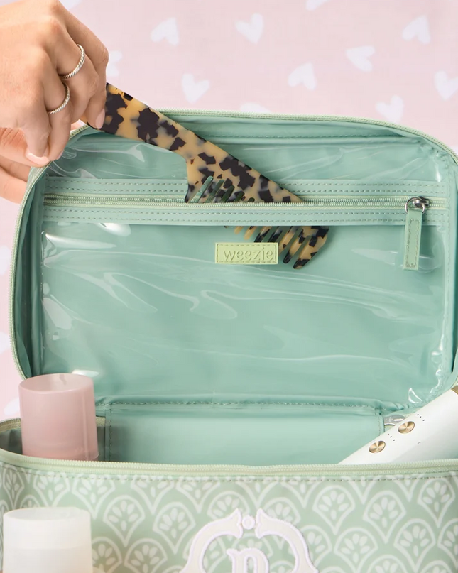Weezie Vanity Case Green Block Print Travel Accessories in at Wrapsody