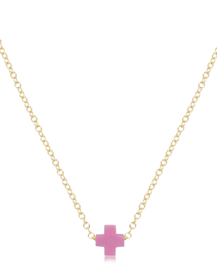 eGirl 14" Small Signature Cross Necklace - Bright Pink
