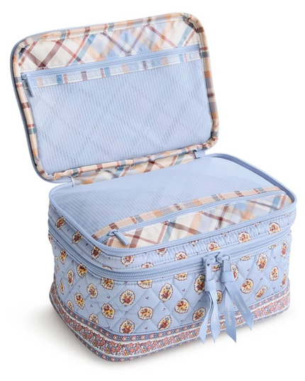 Vera Bradley Blue Leaf Brush Up Cosmetic Case