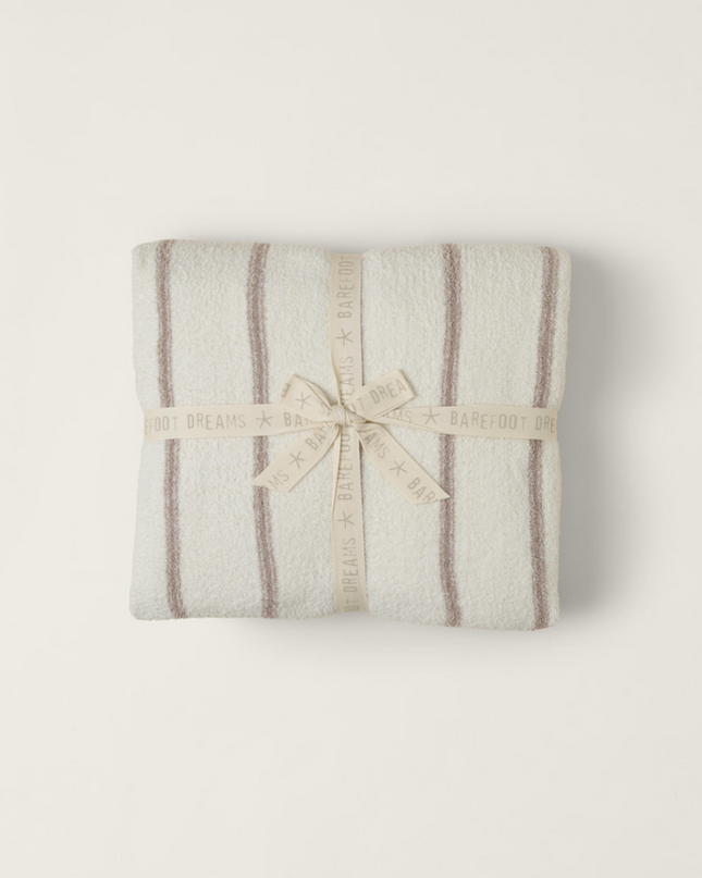 Barefoot Dreams Pinstripe Bed Blanket Pearl/Taupe Blankets & Throws in at Wrapsody