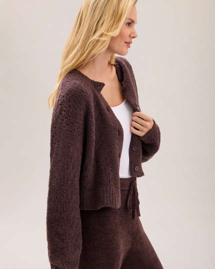 Barefoot Dreams CozyChic Pointelle Cardigan - Umber Outerwear in at Wrapsody
