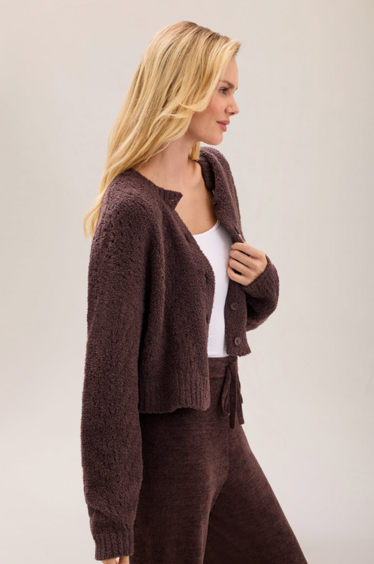 Barefoot Dreams CozyChic Pointelle Cardigan - Umber Outerwear in at Wrapsody