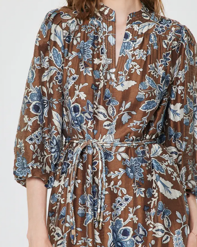 Botanic Print Puff Sleeve Midi Dress Dresses in at Wrapsody