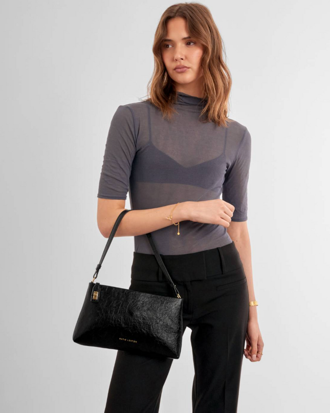 Orin Twist Lock Small Shoulder Bag in Black Handbags in at Wrapsody