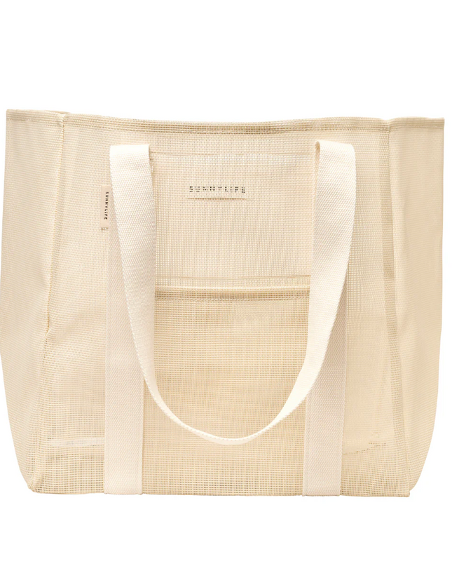 Mesh Oyster Cream Beach Bag