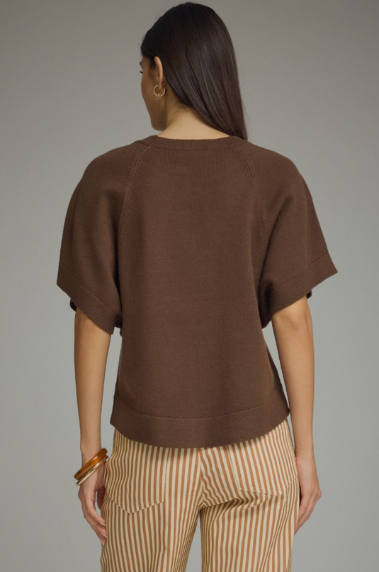 Ribbed Wide Sleeve Brown Sweater