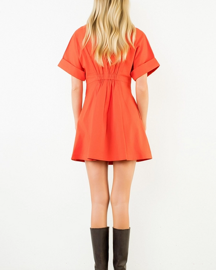 Pleated Orange Mini Dress