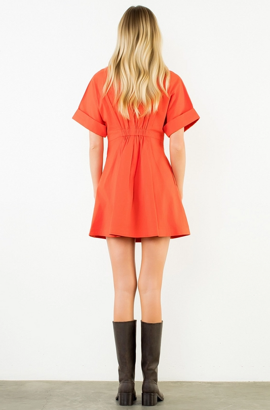 Pleated Orange Mini Dress