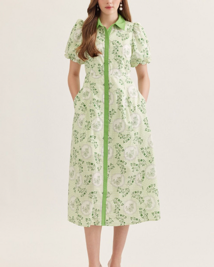 Floral Print Matcha Midi Dress Dresses in S at Wrapsody