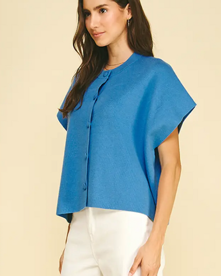 Button Blue Cardigan Sweater