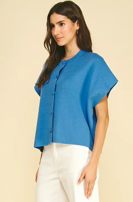Button Blue Cardigan Sweater