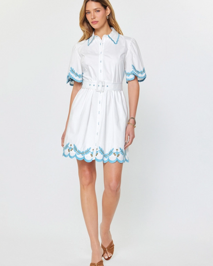 Scallop Trim Belted Mini Dress Dresses in XS at Wrapsody