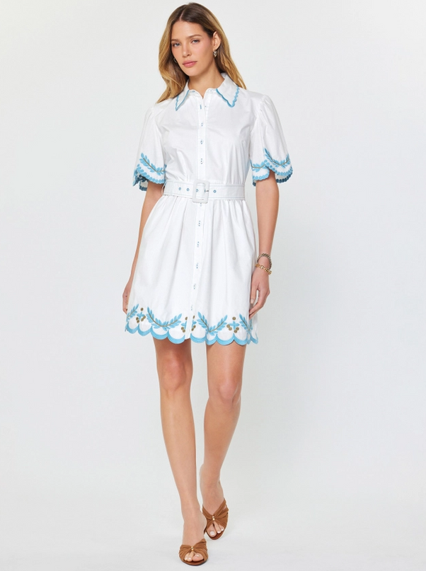 Scallop Trim Belted Mini Dress Dresses in XS at Wrapsody
