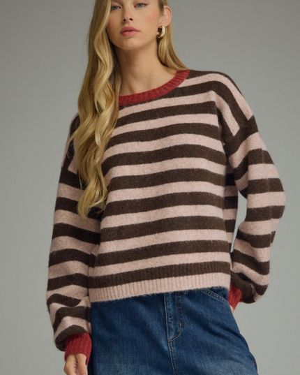 Brown and Red Striped Sweater