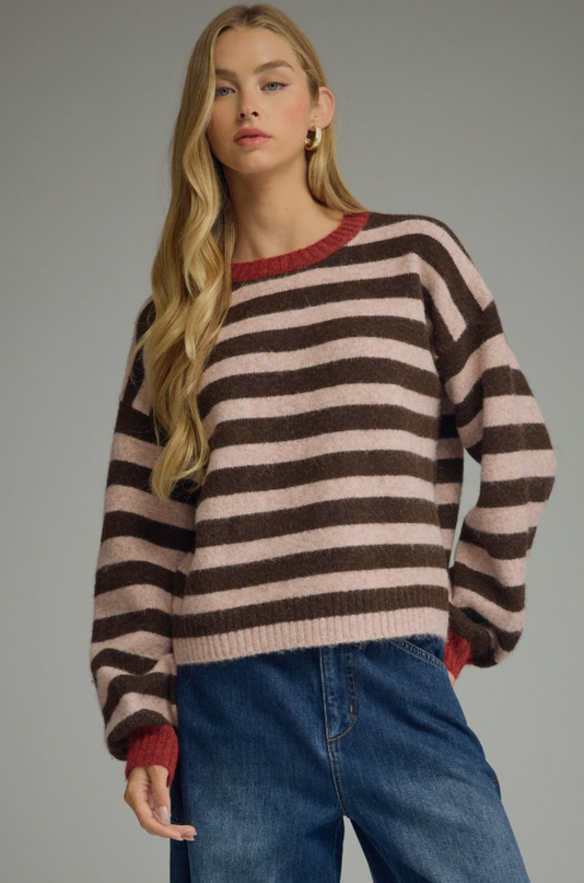 Brown and Red Striped Sweater