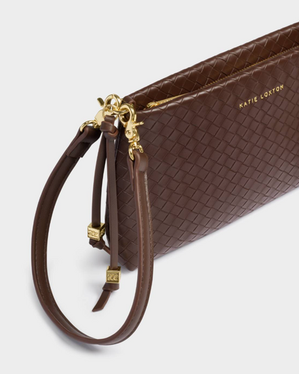 Nova Small  Shoulder Bag in Woven Dark Chocolate