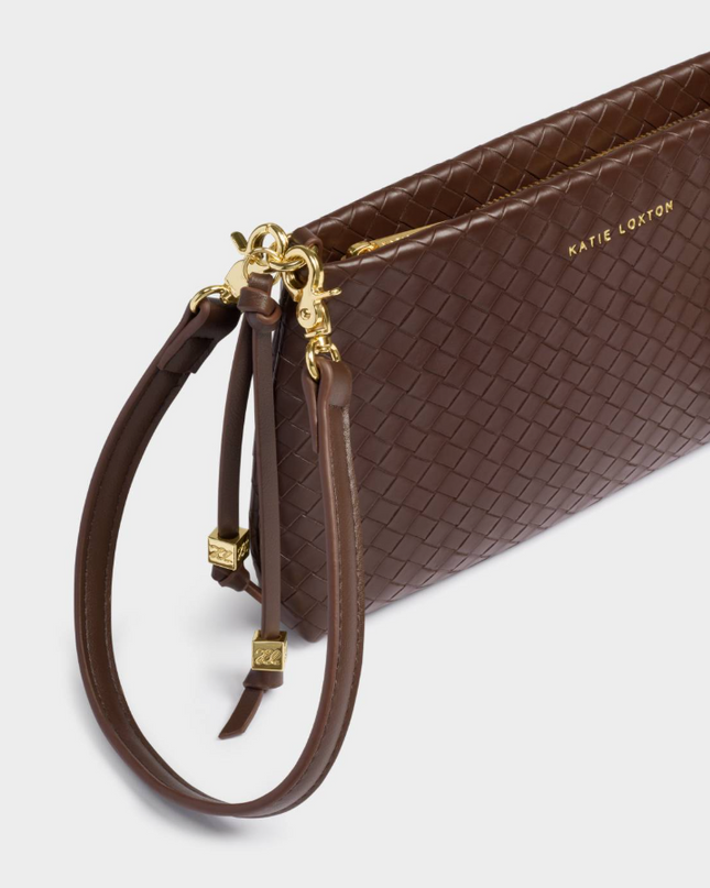 Nova Small Shoulder Bag in Woven Dark Chocolate Handbags in at Wrapsody