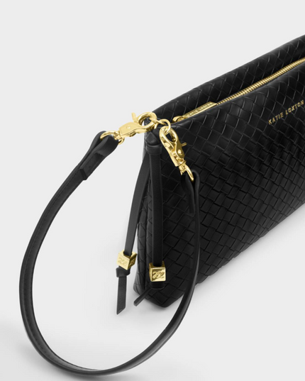 Nova Small Shoulder Bag in Woven Black
