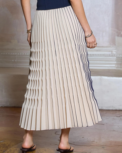 Pleated Stripe Skirt in Beige Shorts in at Wrapsody