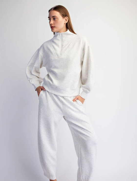 Modal Light Grey Quarter Zip Pullover