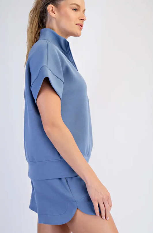 Modal Paradise Blue Quarter Zip Pullover - Plus Size