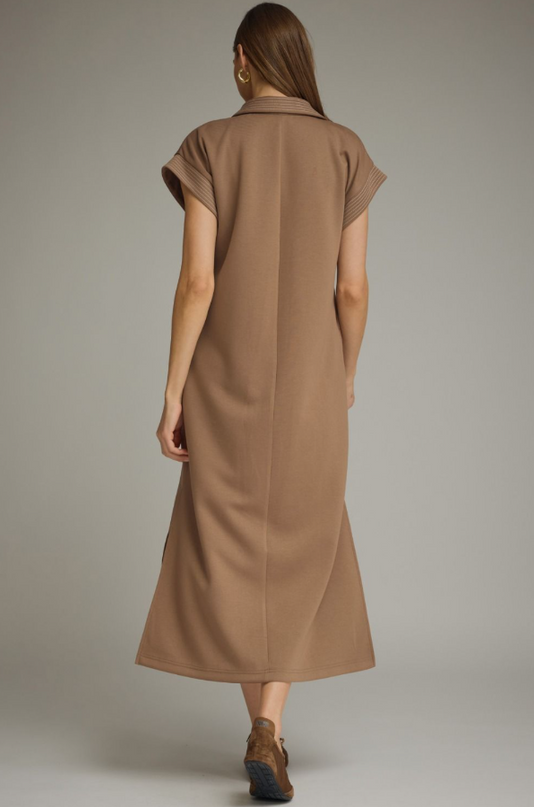 Stitched Brown Midi Dress