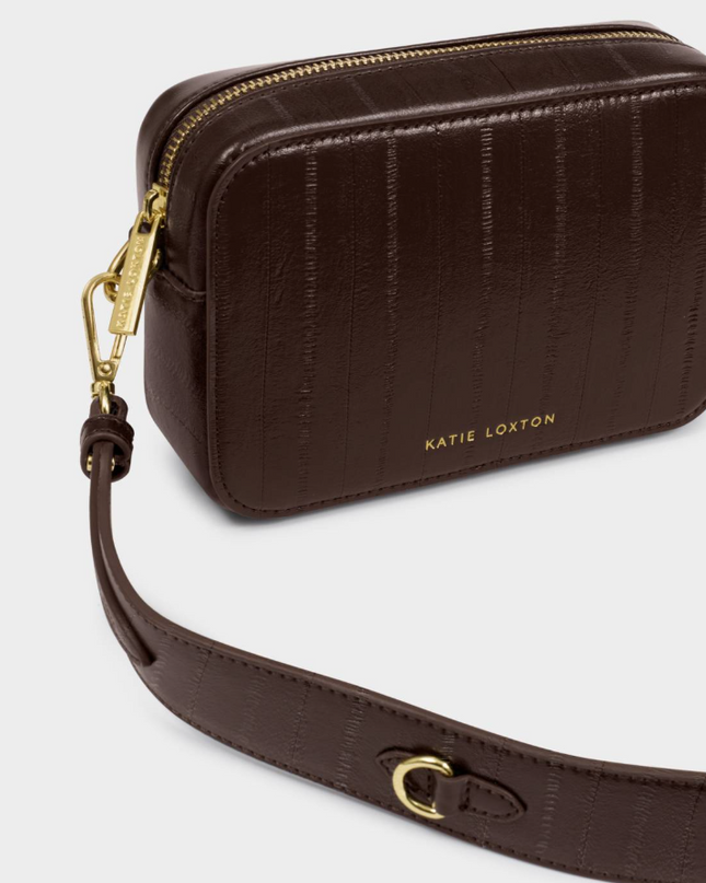 Avery Small Crossbody Bag in Chocolate Eel Handbags in at Wrapsody