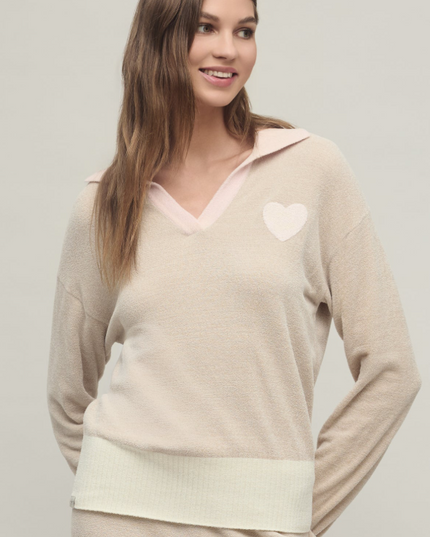 Barefoot Dreams Colorblock Stone Heart Pullover Loungewear in S at Wrapsody
