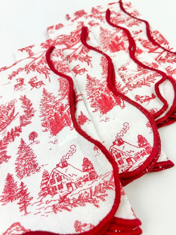 Red Toile Dinner Napkin Set Napkins in  at Wrapsody