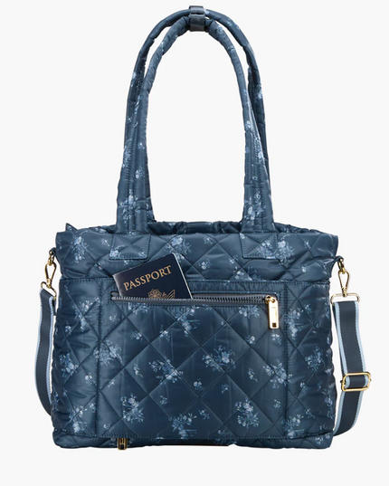 Oliver Thomas Wanderlust Tote Denim Navy Floral Totes in at Wrapsody