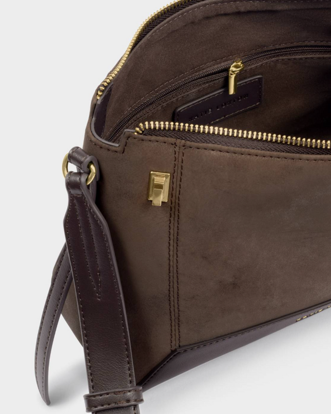Charlbury Crossbody Bag in Chocolate Suedette/Bitter Handbags in at Wrapsody