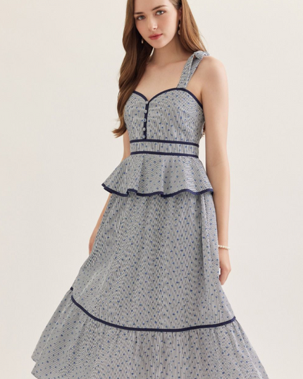 Floral Peplum Midi Dress in Navy Dresses in at Wrapsody