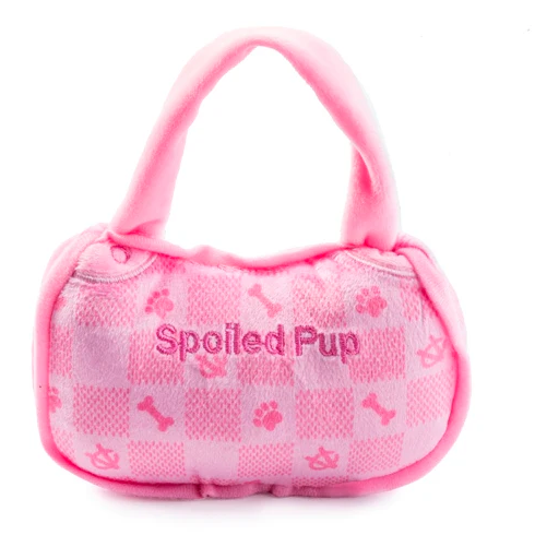 Pink Checker Chewy Vuiton Handbag Dog Toy Small Pet in  at Wrapsody
