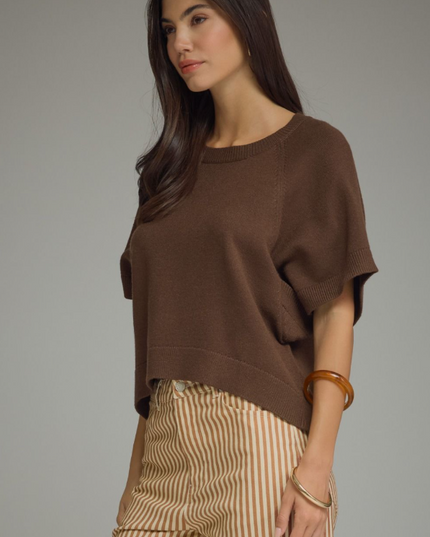 Ribbed Wide Sleeve Brown Sweater