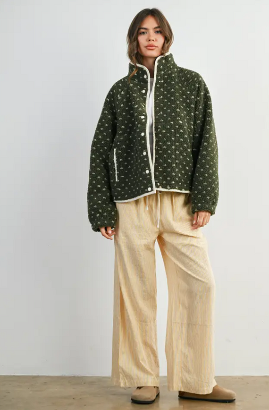 Polka Dot Olive/Taupe Sherpa Jacket