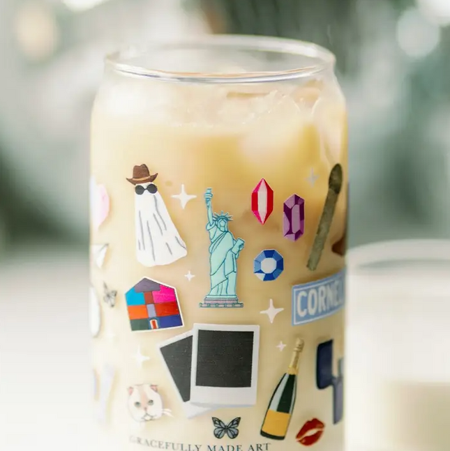 Taylor Swift Icons Glass Cup Drinkware in  at Wrapsody