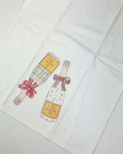 Christmas Champagne Bottles Herringbone Kitchen Towel Kitchen Towels in at Wrapsody