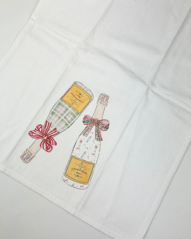 Christmas Champagne Bottles Herringbone Kitchen Towel Kitchen Towels in at Wrapsody