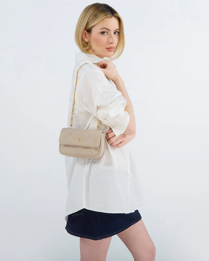 Oiver Thomas Heavy Stitch Mini Bestie Baguette Faux Suede/Light Grey Handbags in at Wrapsody