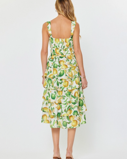 Tiered Ruffle Lemon Midi Dress Dresses in at Wrapsody