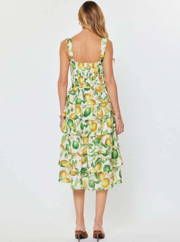 Tiered Ruffle Lemon Midi Dress Dresses in at Wrapsody